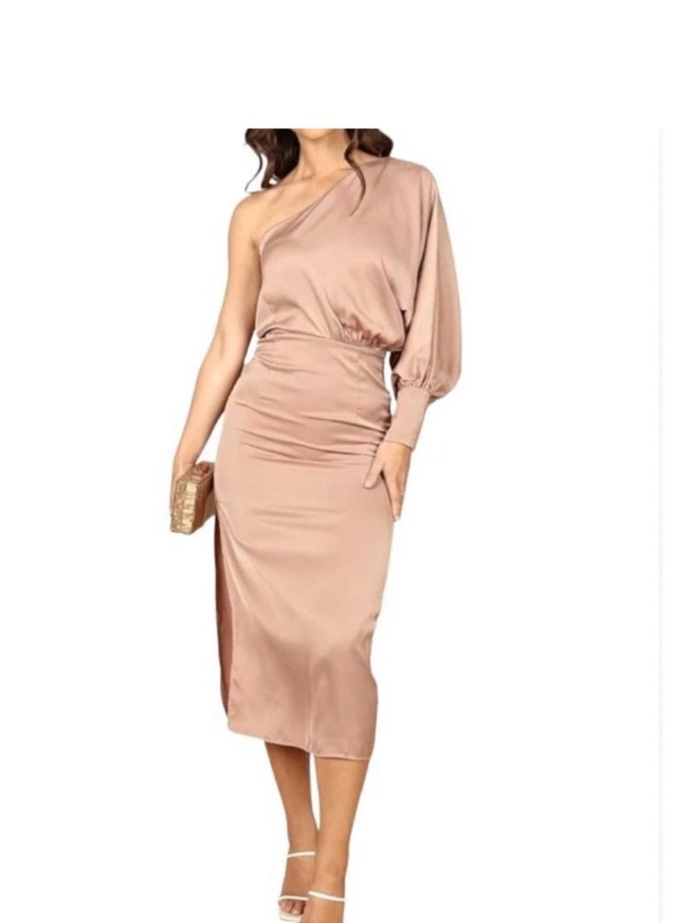 Petal & Pup One-Shoulder Satin Midi Dress in Blush